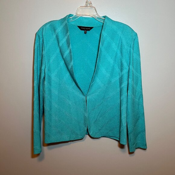 Ming Wang Aqua Teal Green Open Front Knit Cardigan Sweater Jacket PXL - Picture 3 of 14